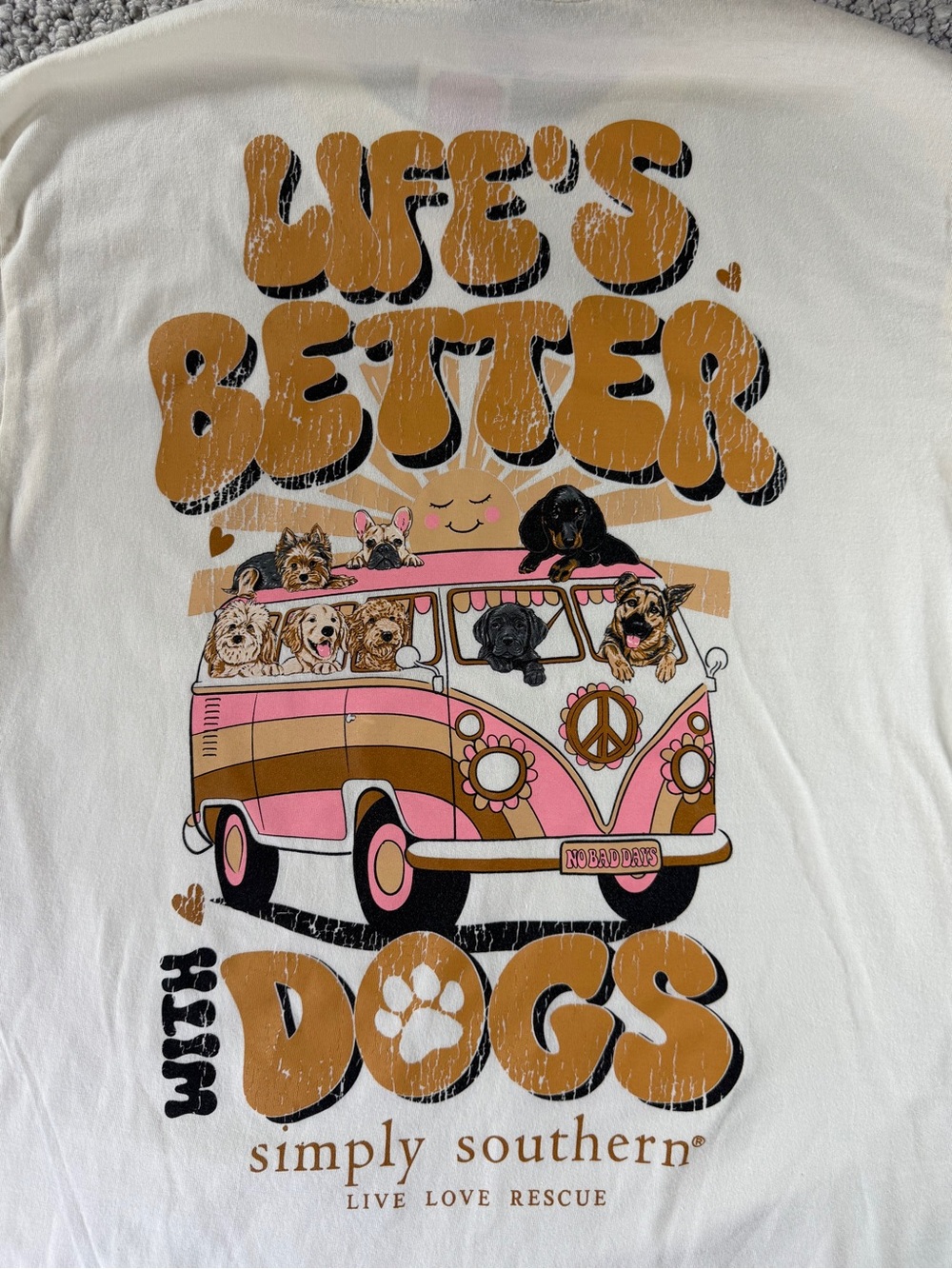 Simply Southern Cream 'Life's Better With Dogs’ Short Sleeve Tee Women’s Size S - Picture 8 of 8
